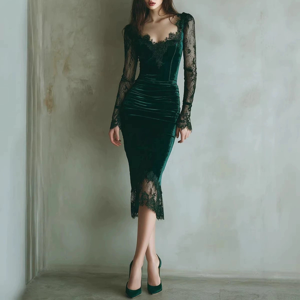 H&M French Romantic Velvet Lace Bodycon Dress Fall Vacation